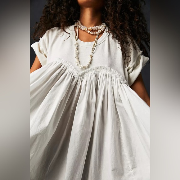 Free People Catalina mini Dress tunic white 100% cotton sz medium - Picture 3 of 16